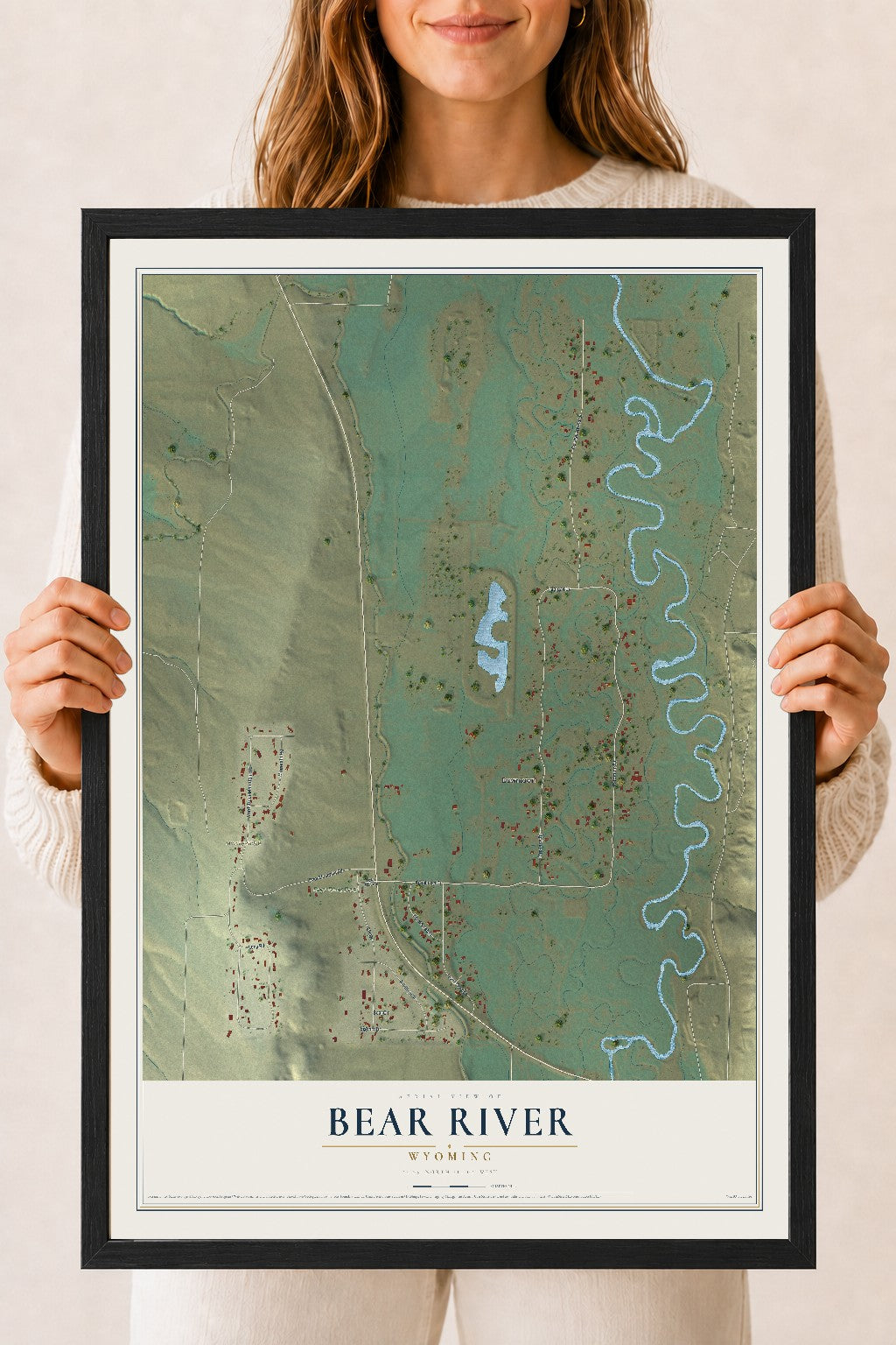 Map of Bear River, Wyoming, 18 x 24 inch print in a black wood frame