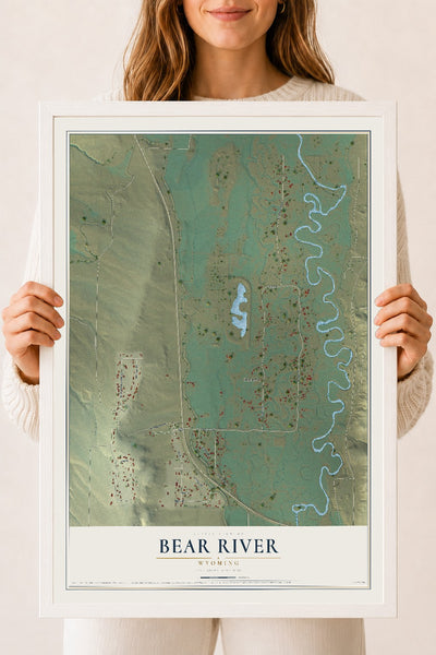 Map of Bear River, Wyoming, 18 x 24 inch print in a white wood frame