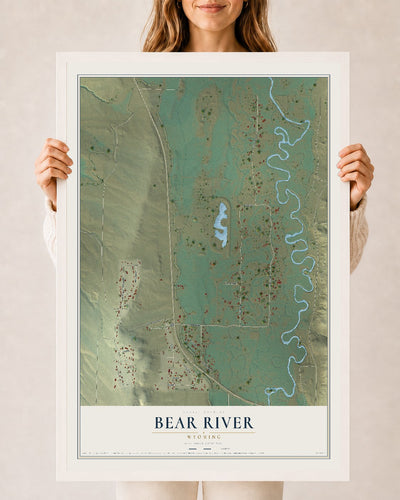Map of Bear River, Wyoming, 24 x 36 inch print in a white wood frame
