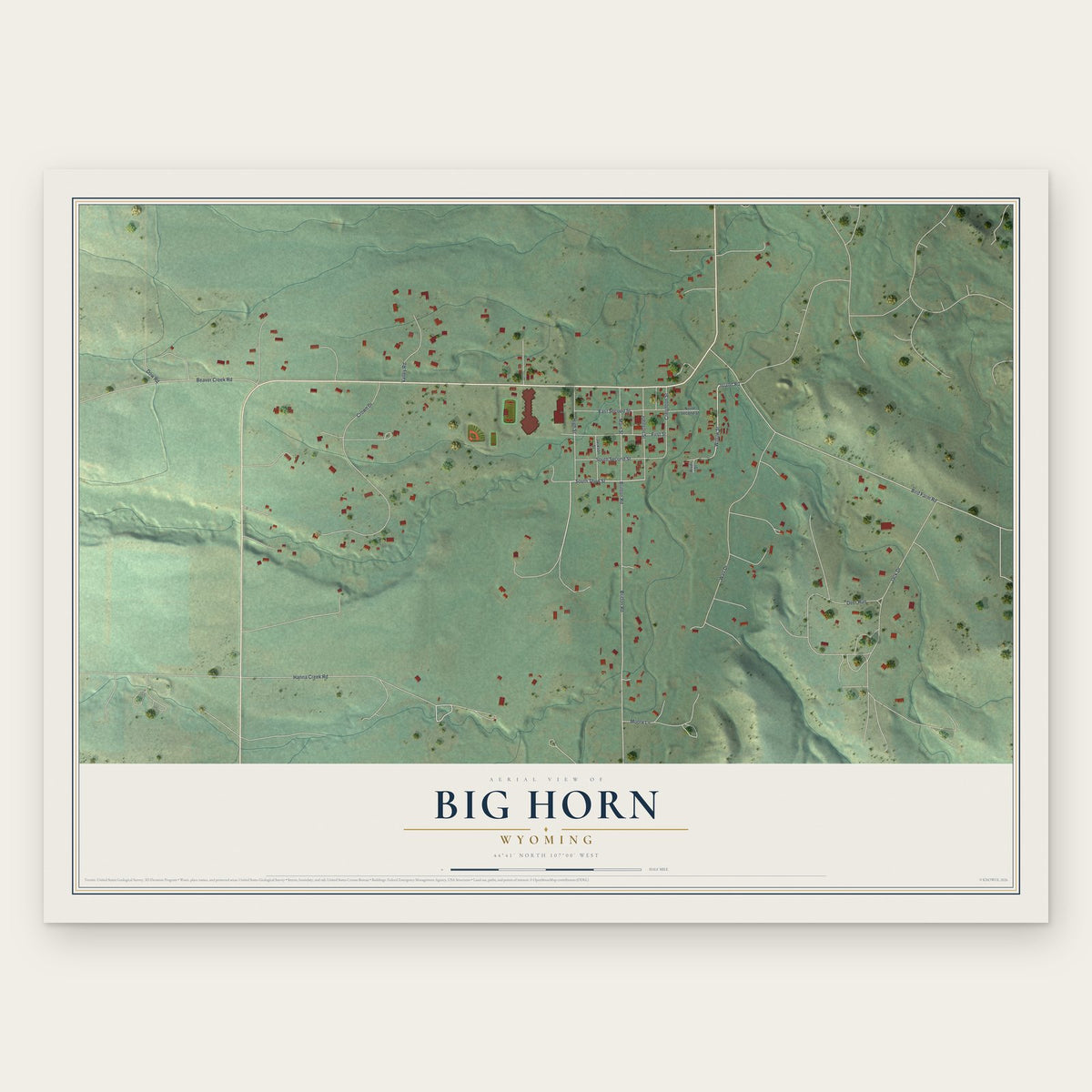 Big Horn, Wyoming map print, the full design