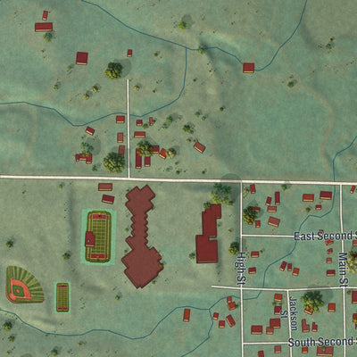 Close-up of the map of Big Horn, Wyoming print showing street and building detail
