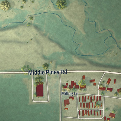 Second close-up of the map of Big Piney, Wyoming print showing more streets and buildings