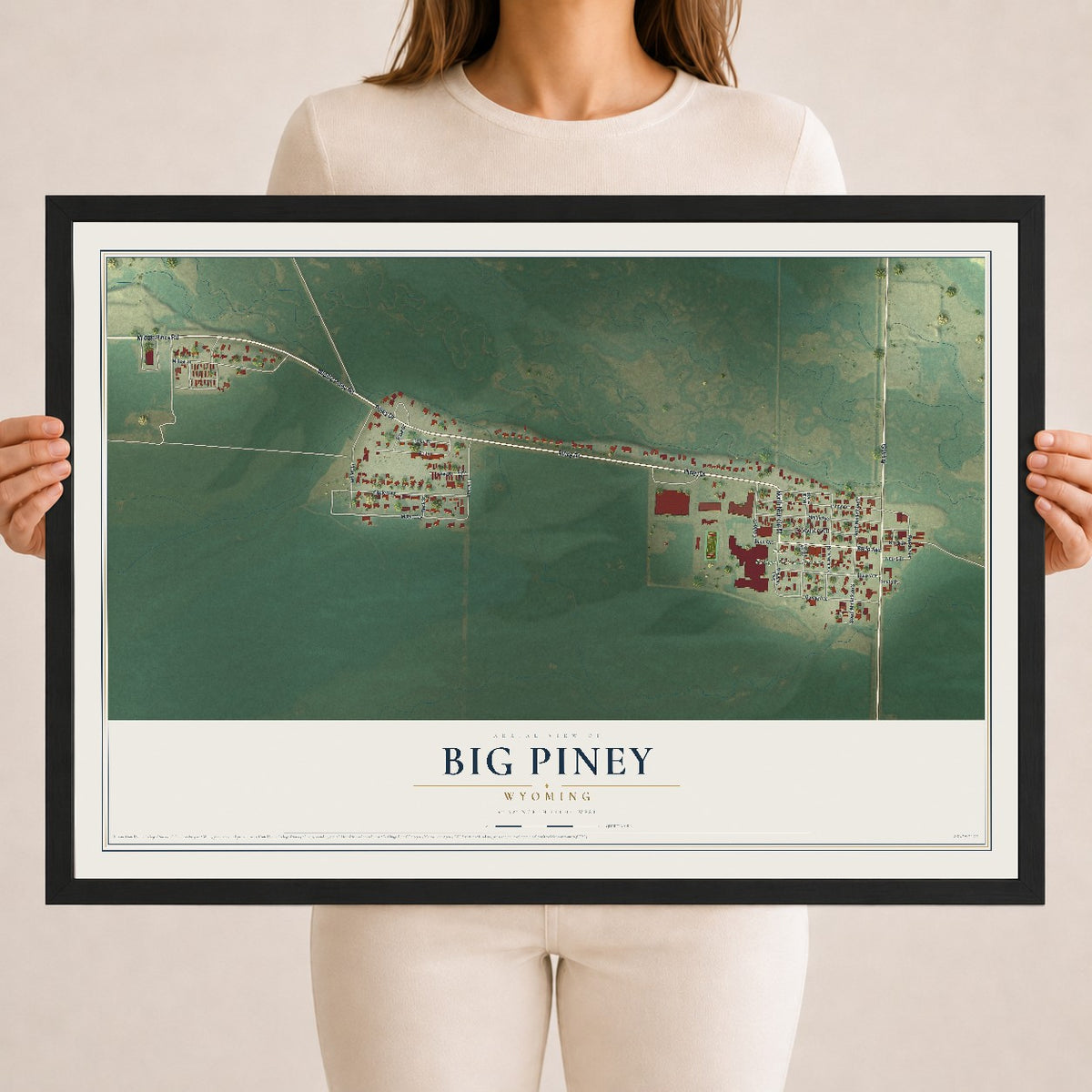 Map of Big Piney, Wyoming, 18 x 24 inch print in a black wood frame
