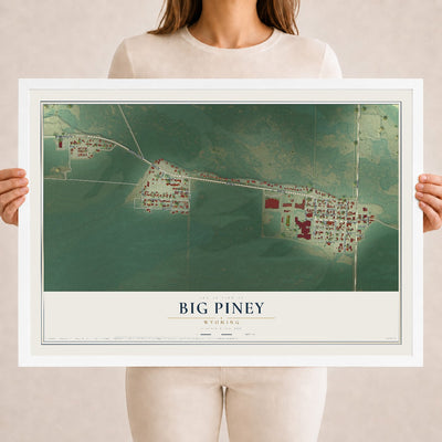 Map of Big Piney, Wyoming, 18 x 24 inch print in a white wood frame