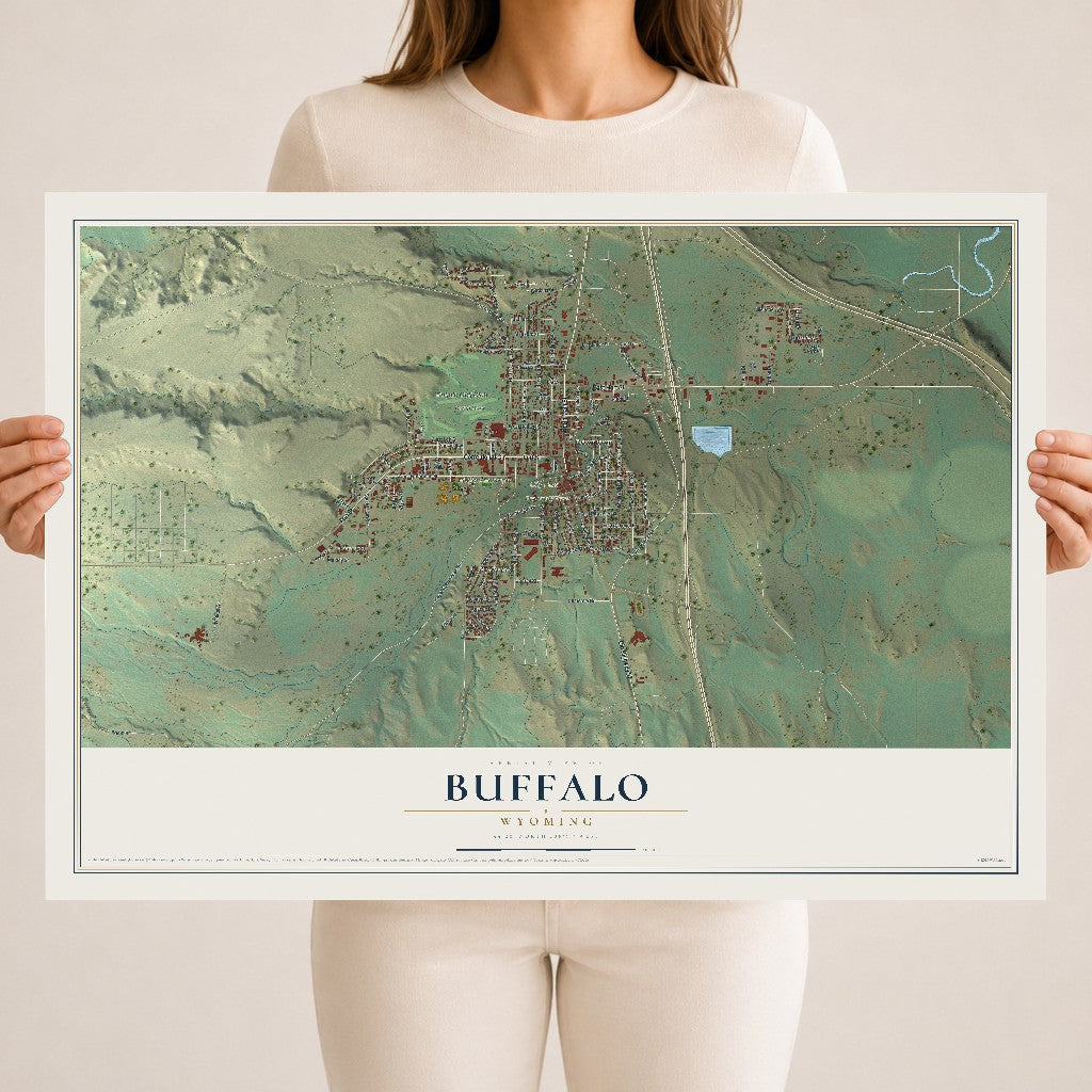 Map of Buffalo, Wyoming, 18 x 24 inch unframed archival matte print