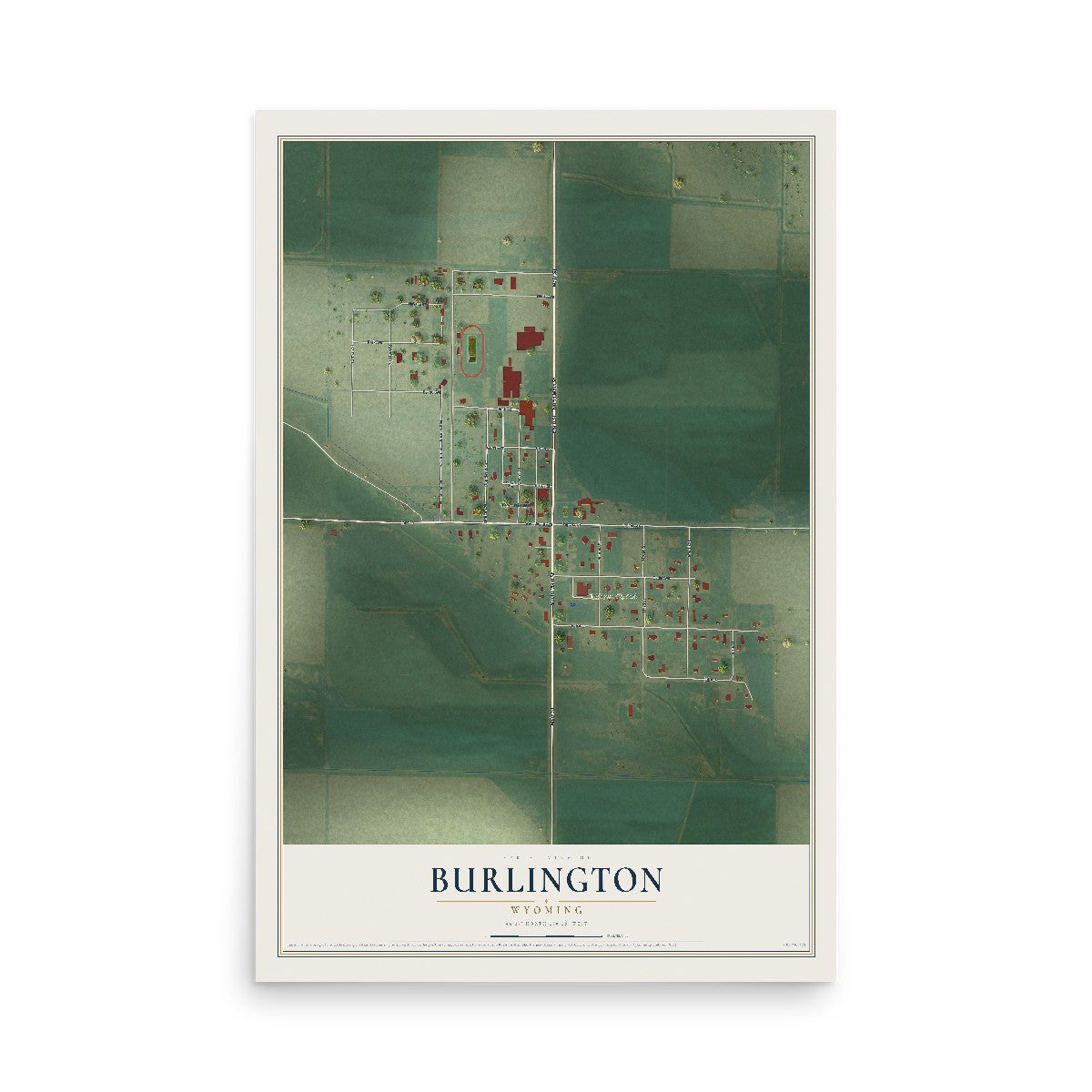 Map of Burlington, Wyoming, 12 x 18 inch unframed archival matte print