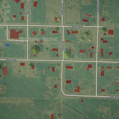 Second close-up of the map of Burlington, Wyoming print showing more streets and buildings