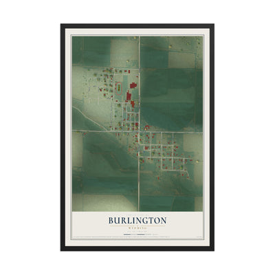 Map of Burlington, Wyoming, 12 x 18 inch print in a black wood frame