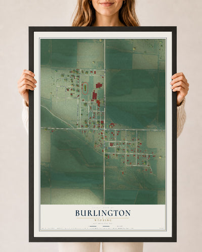 Map of Burlington, Wyoming, 24 x 36 inch print in a black wood frame