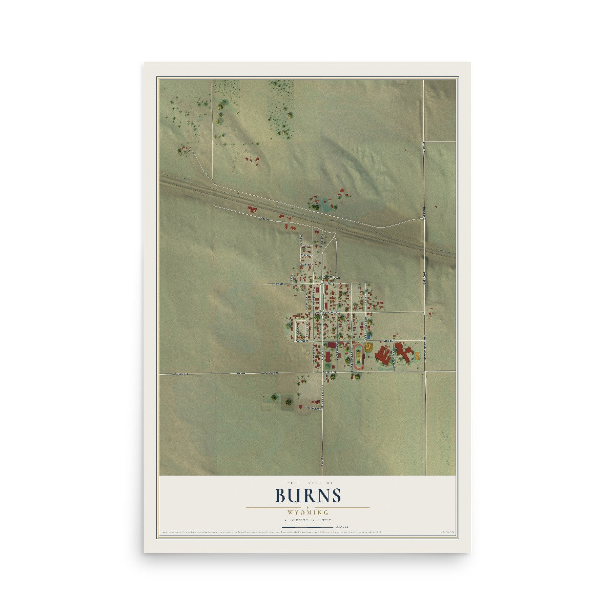 Map of Burns, Wyoming, 12 x 18 inch unframed archival matte print