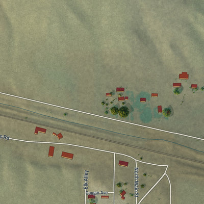 Second close-up of the map of Burns, Wyoming print showing more streets and buildings