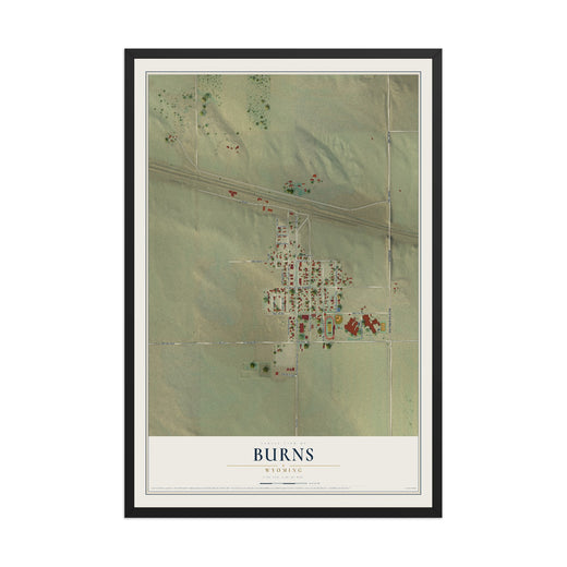 Map of Burns, Wyoming, 12 x 18 inch print in a black wood frame