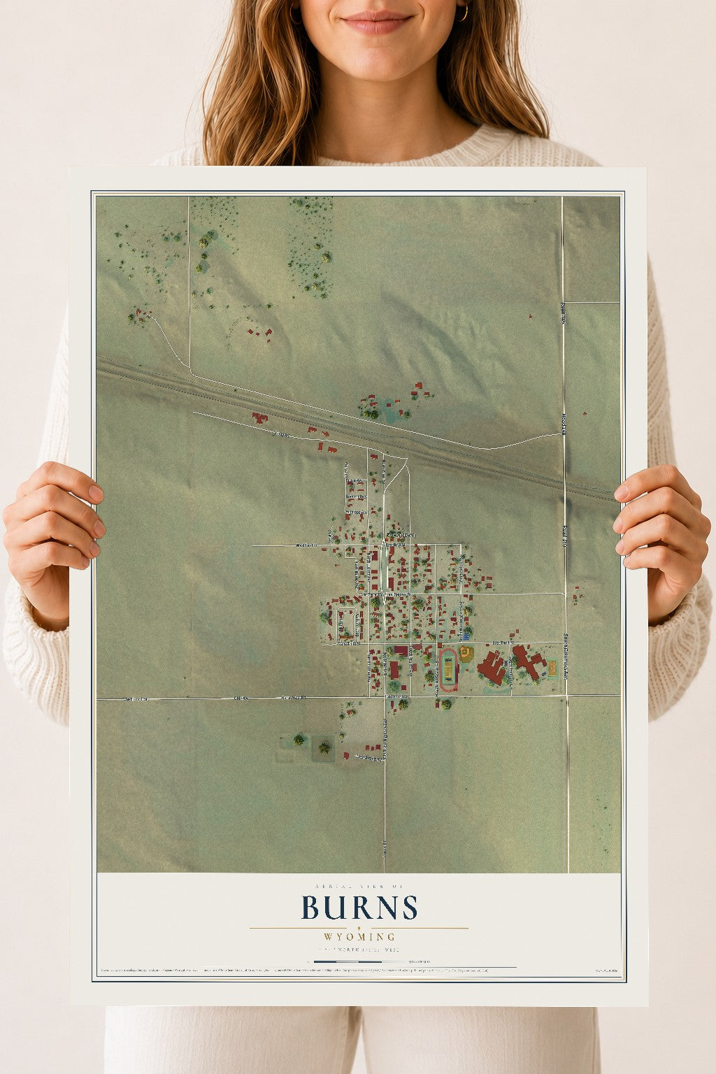 Map of Burns, Wyoming, 18 x 24 inch unframed archival matte print