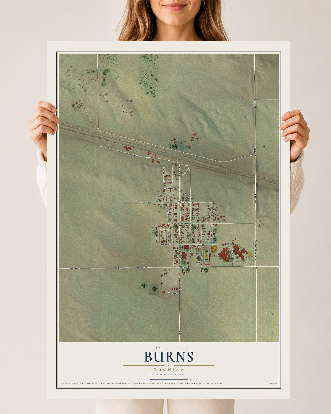 Map of Burns, Wyoming, 24 x 36 inch unframed archival matte print