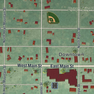 Close-up of the map of Byron, Wyoming print showing street and building detail
