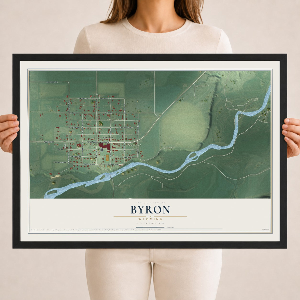 Map of Byron, Wyoming, 18 x 24 inch print in a black wood frame