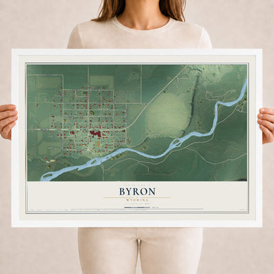 Map of Byron, Wyoming, 18 x 24 inch print in a white wood frame