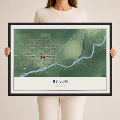 Map of Byron, Wyoming, 24 x 36 inch print in a black wood frame