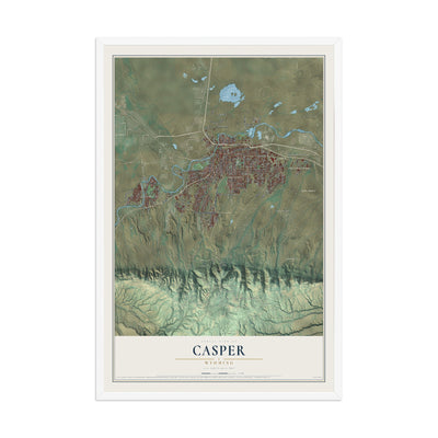 Map of Casper, Wyoming, 12 x 18 inch print in a white wood frame