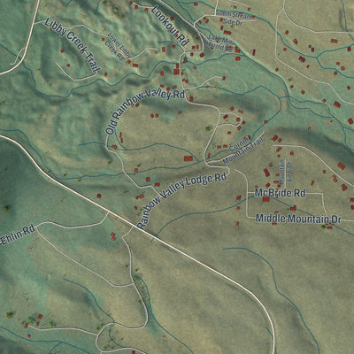 Close-up of the map of Centennial, Wyoming print showing street and building detail