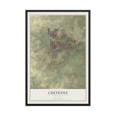 Map of Cheyenne, Wyoming, 12 x 18 inch print in a black wood frame