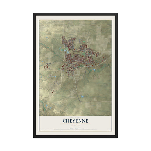 Map of Cheyenne, Wyoming, 12 x 18 inch print in a black wood frame