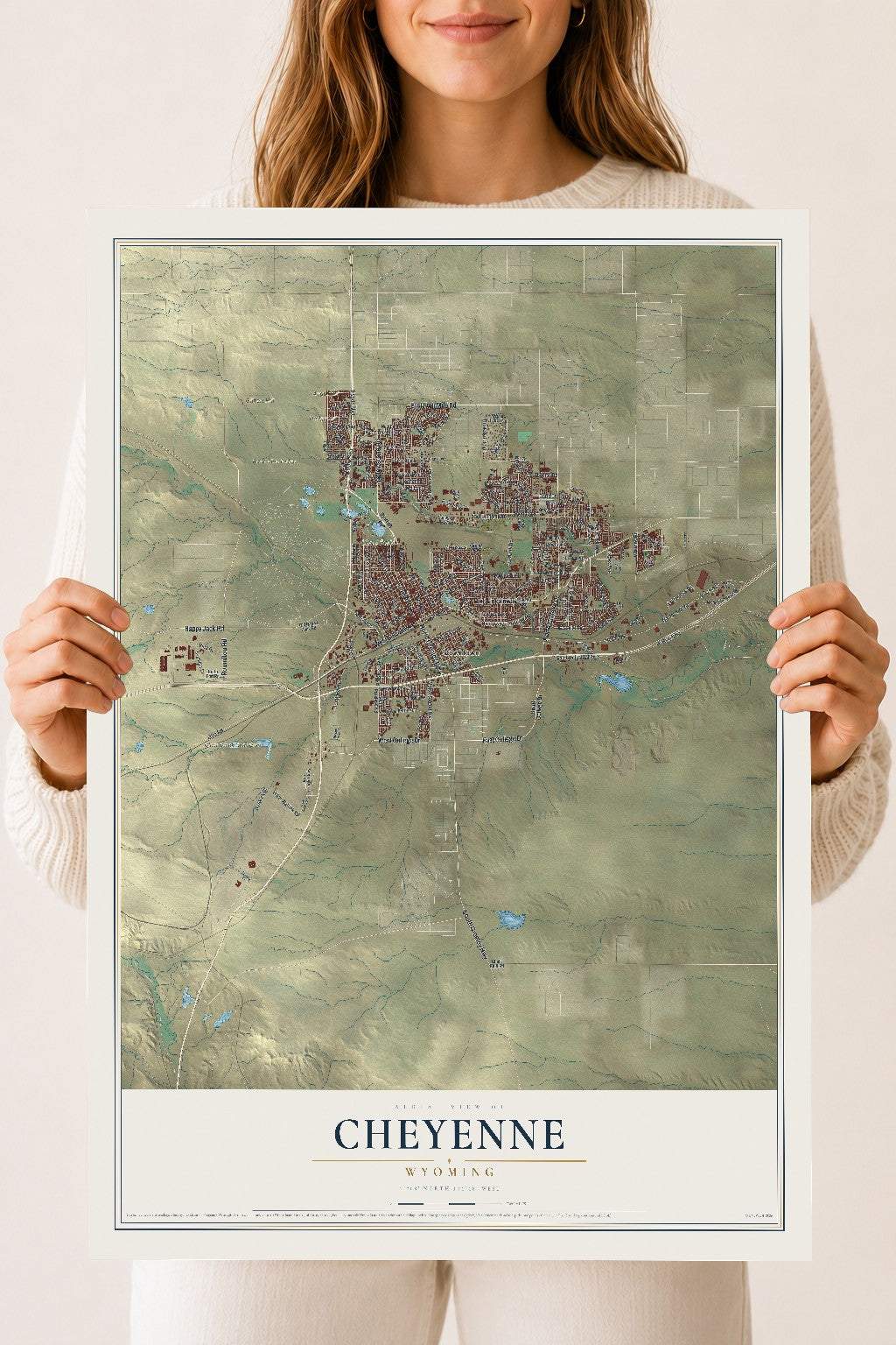 Map of Cheyenne, Wyoming, 18 x 24 inch unframed archival matte print