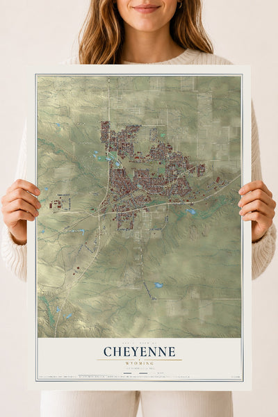 Map of Cheyenne, Wyoming, 18 x 24 inch unframed archival matte print