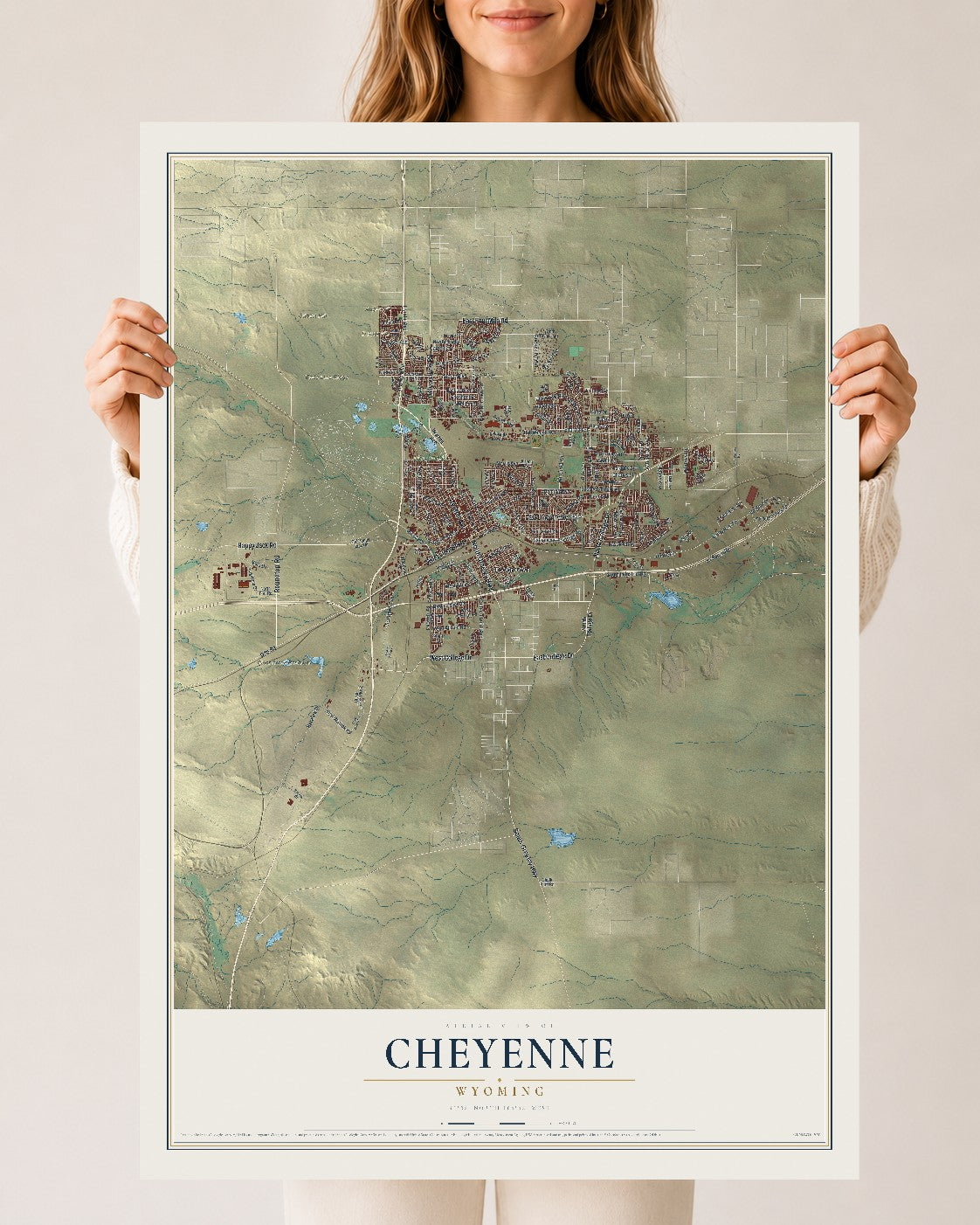 Map of Cheyenne, Wyoming, 24 x 36 inch unframed archival matte print