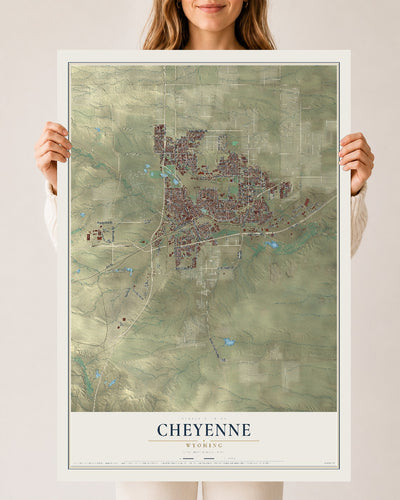 Map of Cheyenne, Wyoming, 24 x 36 inch unframed archival matte print