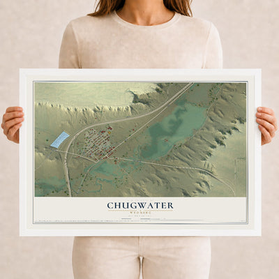 Map of Chugwater, Wyoming, 12 x 18 inch print in a white wood frame