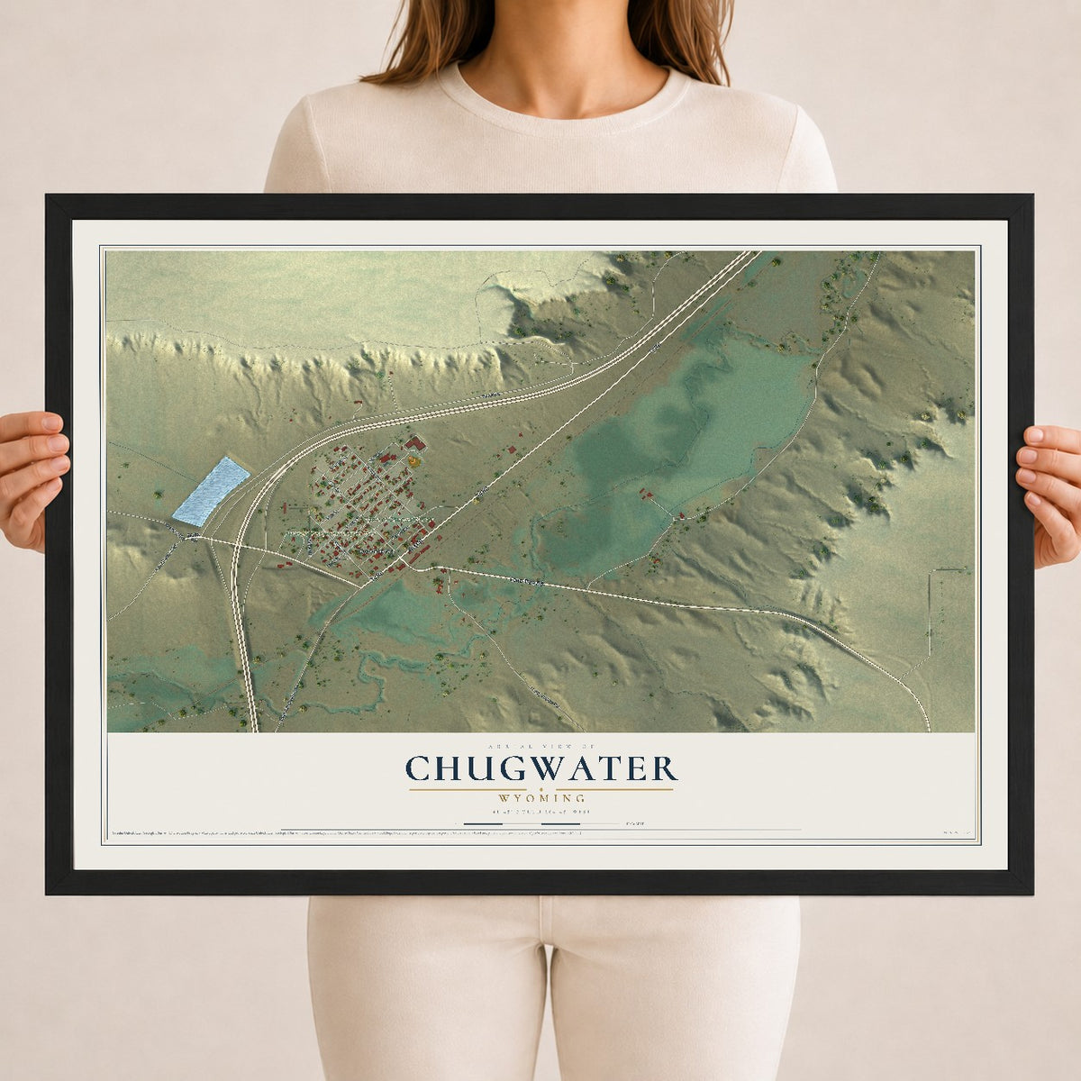 Map of Chugwater, Wyoming, 18 x 24 inch print in a black wood frame