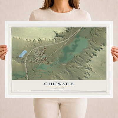 Map of Chugwater, Wyoming, 18 x 24 inch print in a white wood frame
