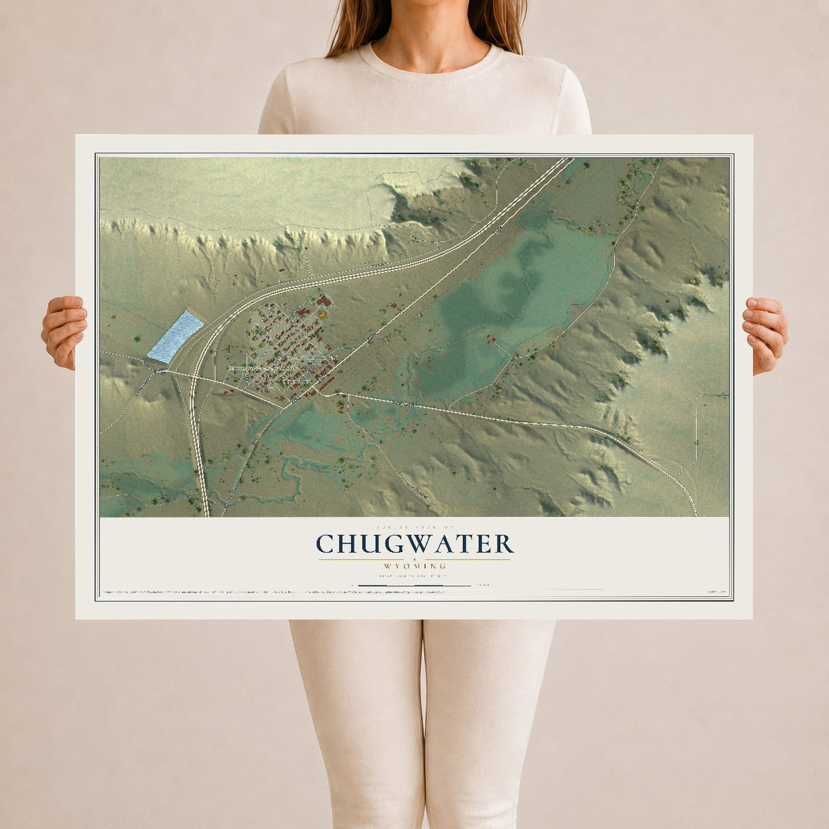 Map of Chugwater, Wyoming, 24 x 36 inch unframed archival matte print