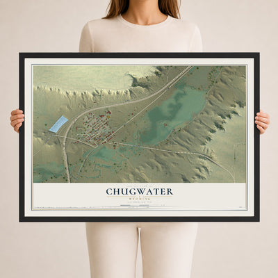 Map of Chugwater, Wyoming, 24 x 36 inch print in a black wood frame