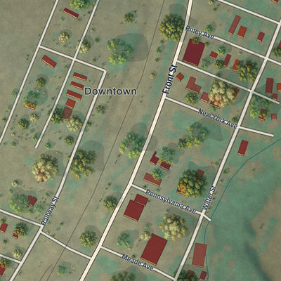 Close-up of the map of Clearmont, Wyoming print showing street and building detail