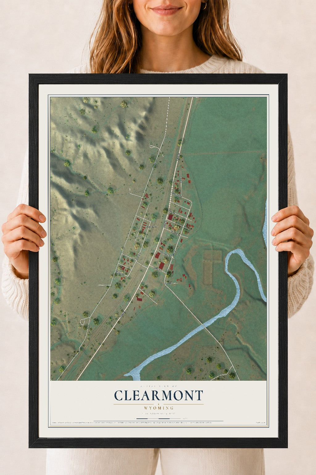 Map of Clearmont, Wyoming, 18 x 24 inch print in a black wood frame