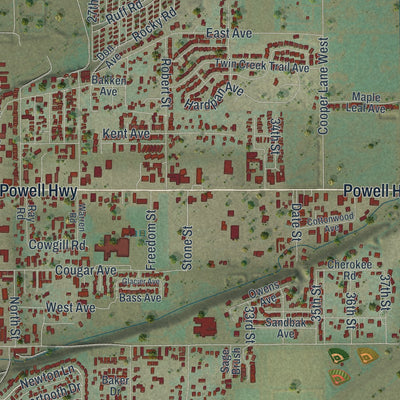 Second close-up of the map of Cody, Wyoming print showing more streets and buildings