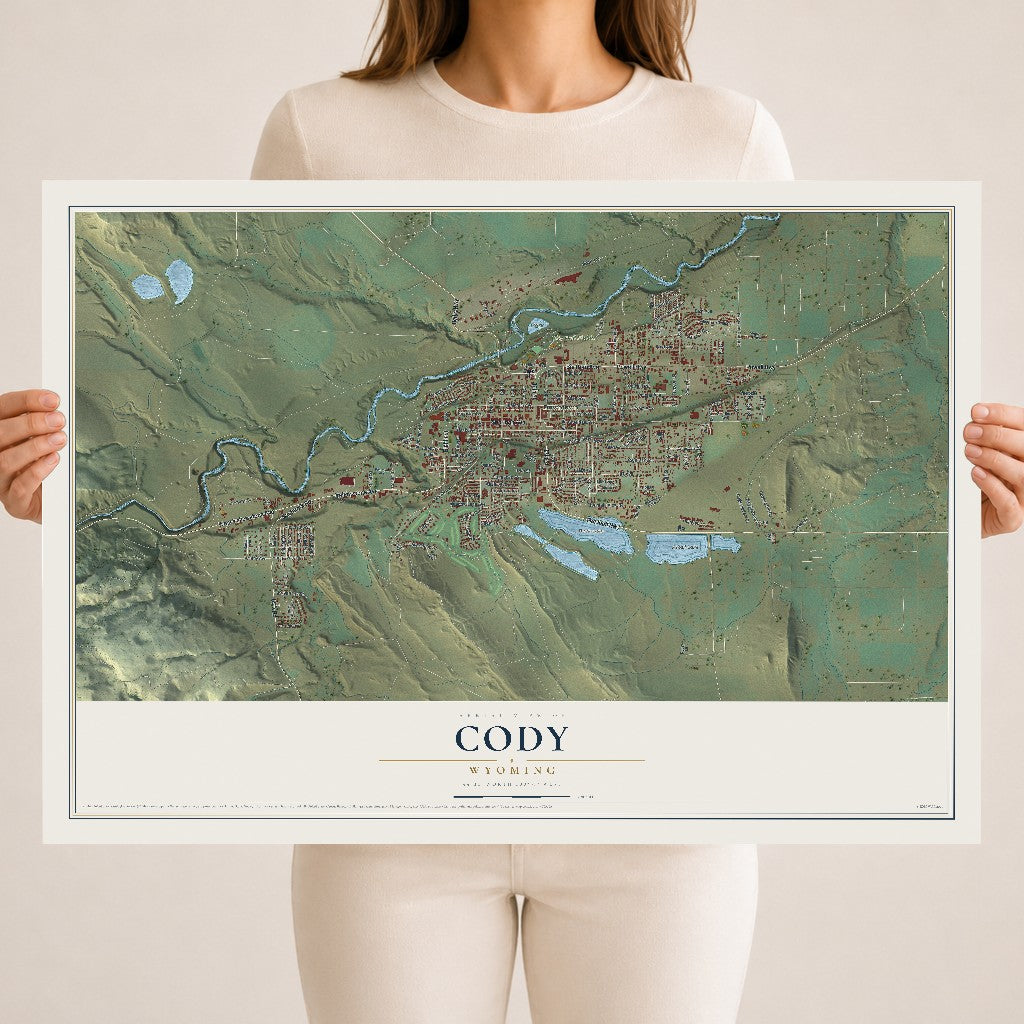 Map of Cody, Wyoming, 18 x 24 inch unframed archival matte print
