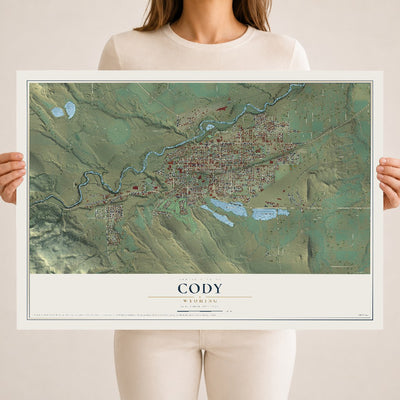 Map of Cody, Wyoming, 18 x 24 inch unframed archival matte print