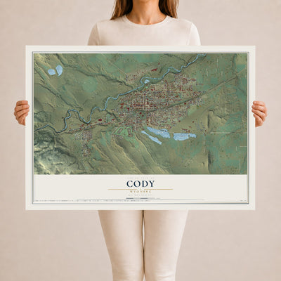 Map of Cody, Wyoming, 24 x 36 inch unframed archival matte print