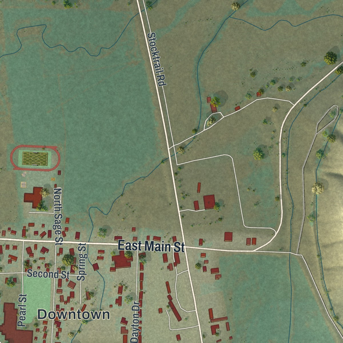 Close-up of the map of Cokeville, Wyoming print showing street and building detail