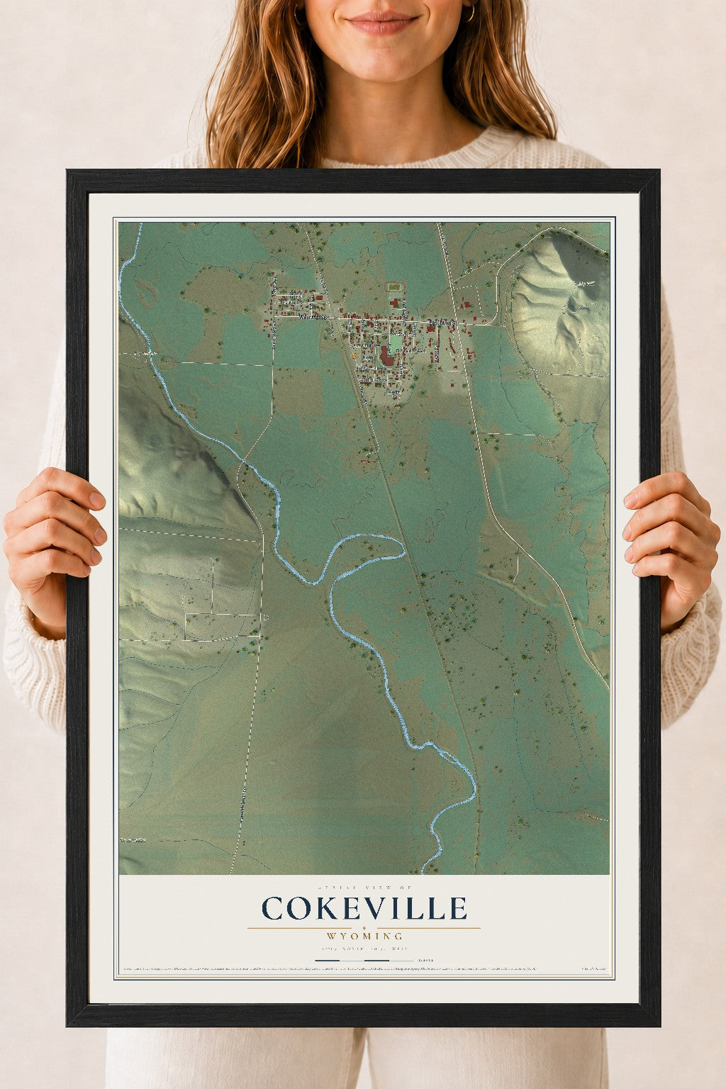 Map of Cokeville, Wyoming, 18 x 24 inch print in a black wood frame