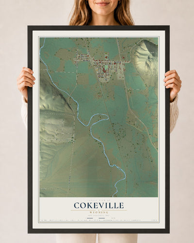 Map of Cokeville, Wyoming, 24 x 36 inch print in a black wood frame