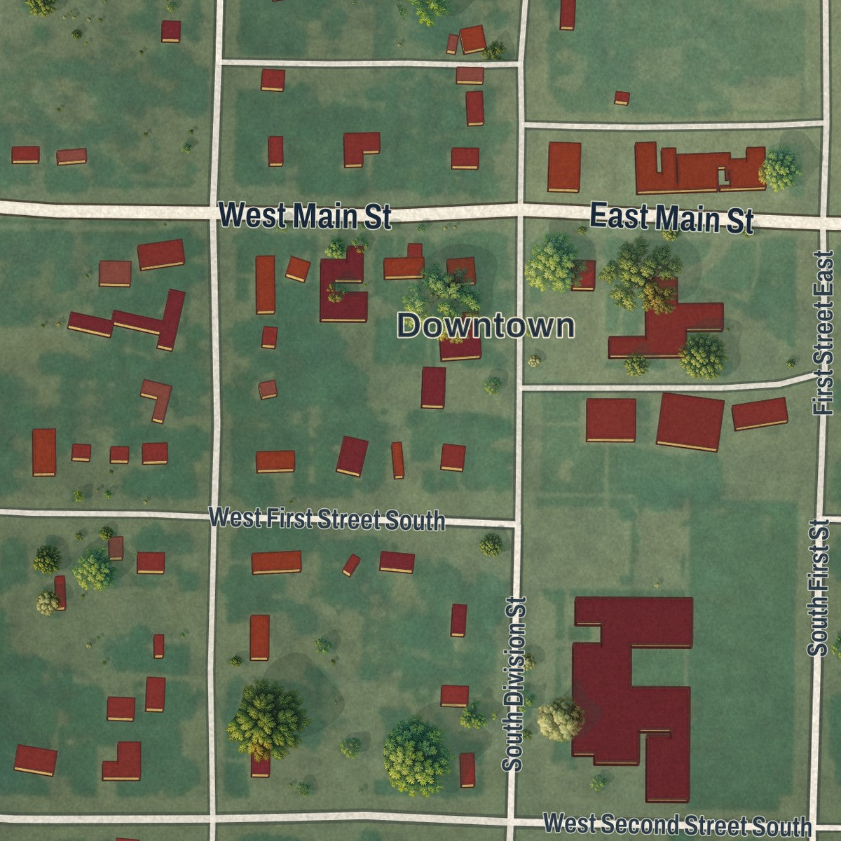 Close-up of the map of Cowley, Wyoming print showing street and building detail