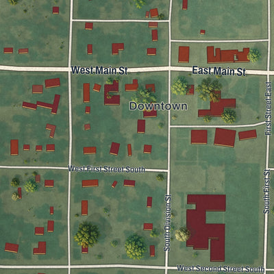 Close-up of the map of Cowley, Wyoming print showing street and building detail