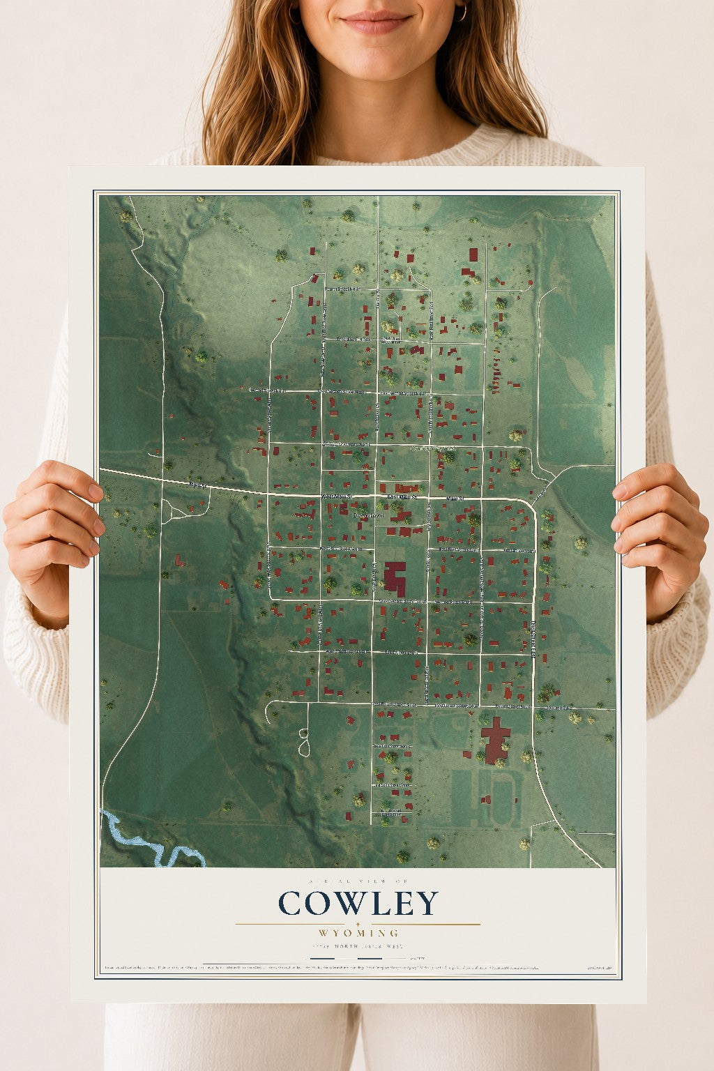 Map of Cowley, Wyoming, 18 x 24 inch unframed archival matte print