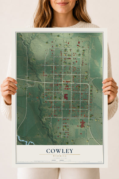 Map of Cowley, Wyoming, 18 x 24 inch unframed archival matte print