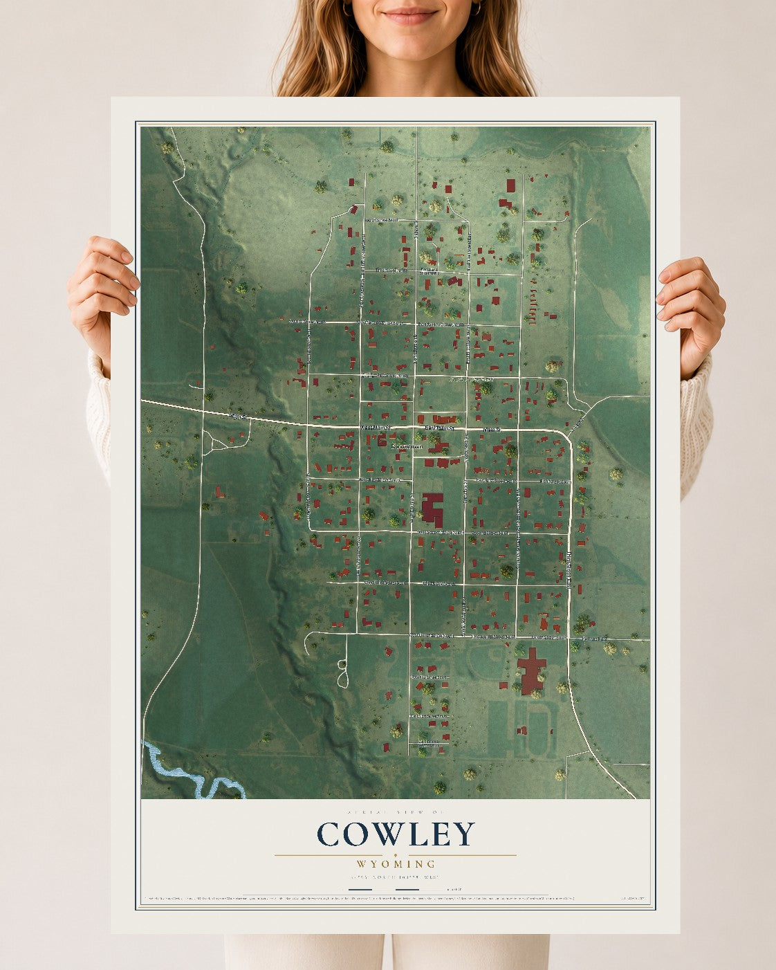 Map of Cowley, Wyoming, 24 x 36 inch unframed archival matte print