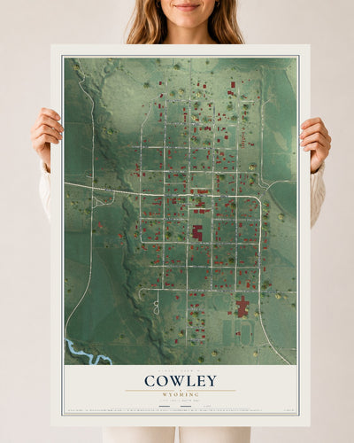 Map of Cowley, Wyoming, 24 x 36 inch unframed archival matte print